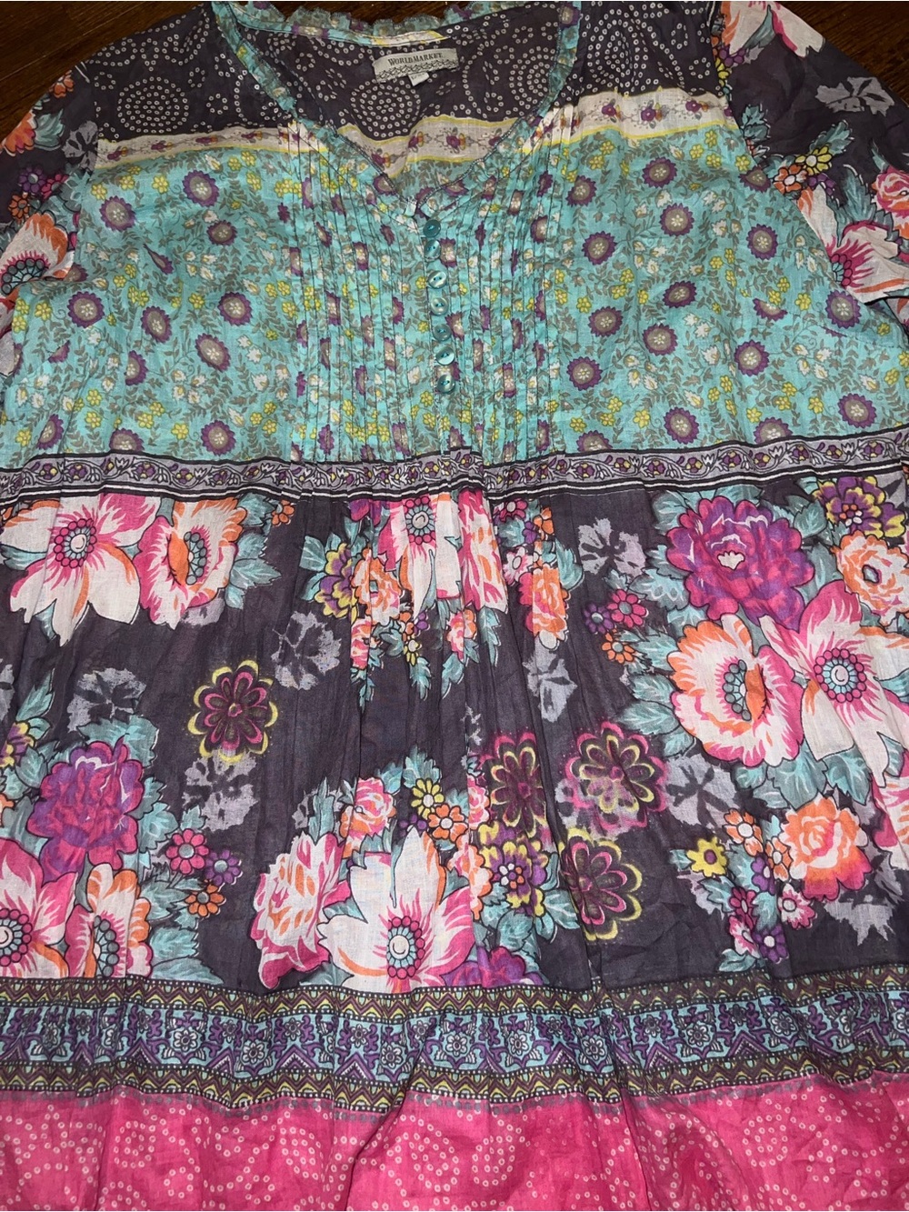 World Market Boho Chic Colorful Panel Sheer Peasant Flowy Tunic Size L/XL - Picture 6 of 9
